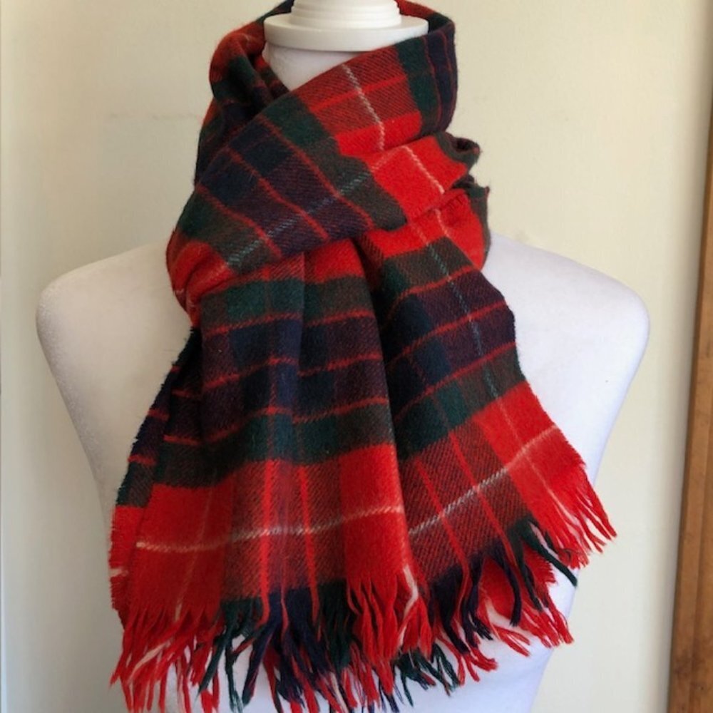 TWEEDVALE Cashmere Wool Red Tartan Plaid Scarf Vintage
